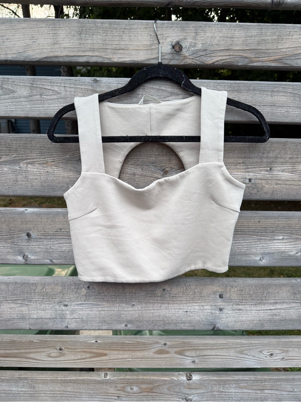 Beige Back Cutout Square Neck Crop Top - Women